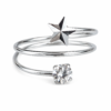 Silver Star Adjustable Ring for Women with Crystal Stone