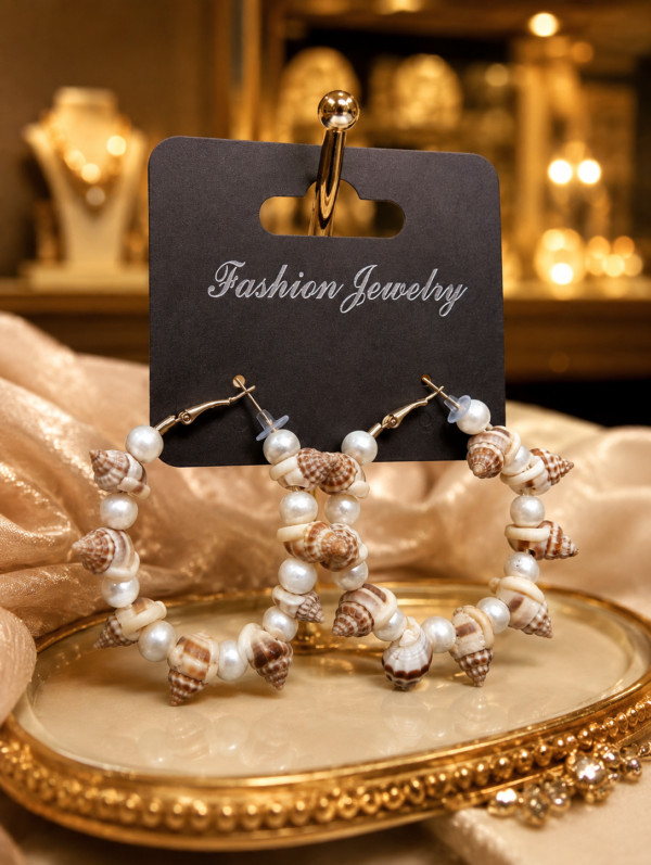 Beach Style Seashell Hoop Earrings Close-Up