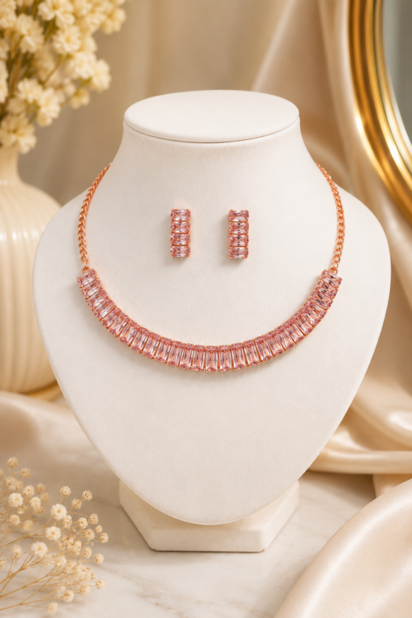 Stylish Crystal Necklace Set for Women Designer Rose Gold Necklace Set Artificial Jewellery