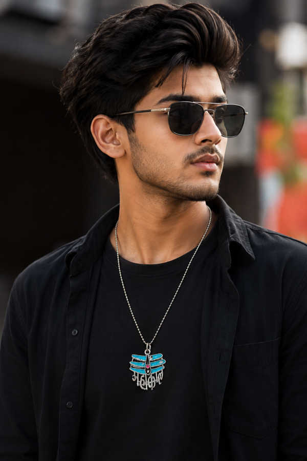 : Designer Mahakal Religious Necklace Mahakal Blue Pendant Artificial Jewellery Necklace