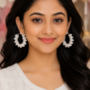 Pearl Hoop Earrings for Women with Floral Design