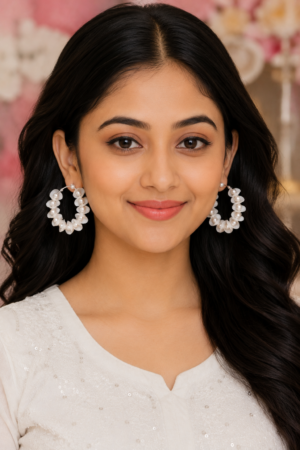 Pearl Hoop Earrings for Women with Floral Design