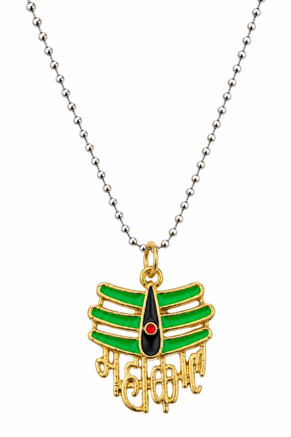 Mahakal Locket Necklace with Green Enamel Design Premium Artificial Jewellery