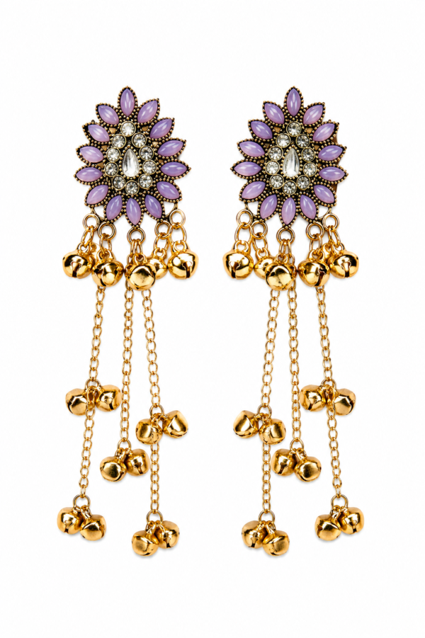 Premium Lavender Kashmiri Earrings Gold Finish Kashmiri Earrings with Lavender Floral Design for Women