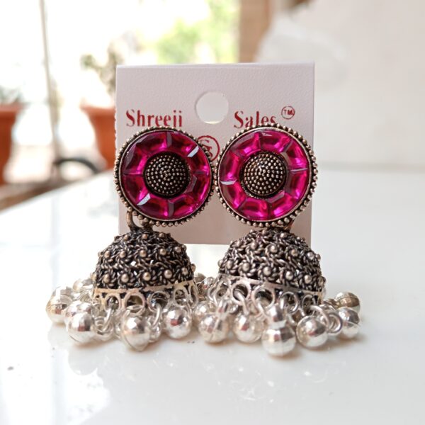 Traditional Pink Designer Jhumka Earrings Designer Pink Oxidised Traditional Jhumka Earrings