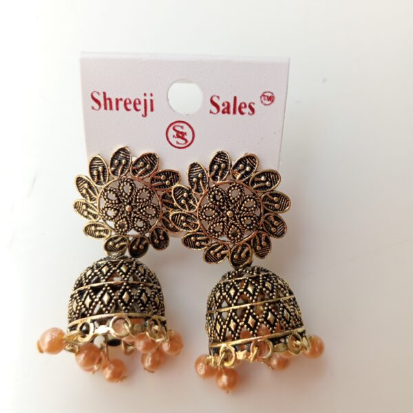 Designer Antique Flower Jhumka Earrings Women's Jewellery