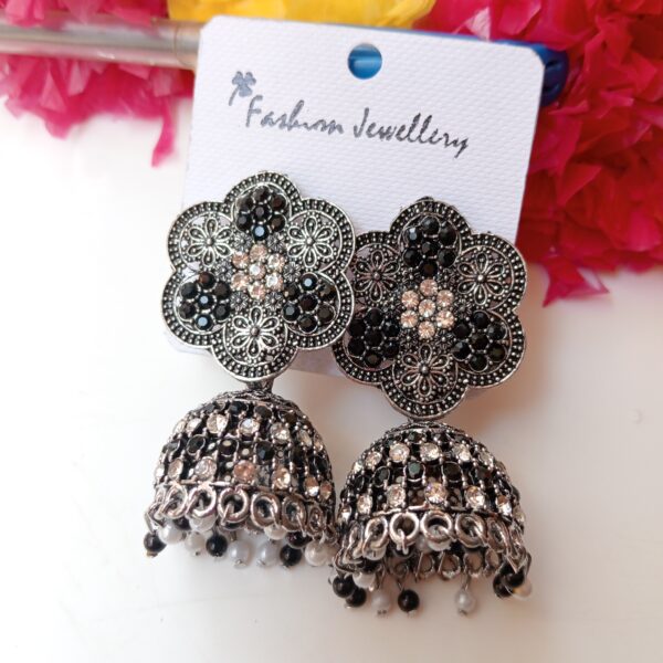 Traditional black oxidised floral earrings