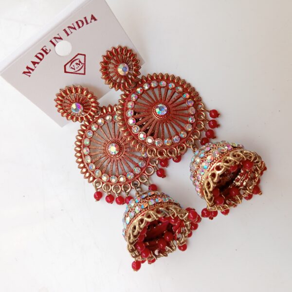 Premium Ethnic Jhumka Earrings Traditional Red Stone Bridal Jhumka Earrings