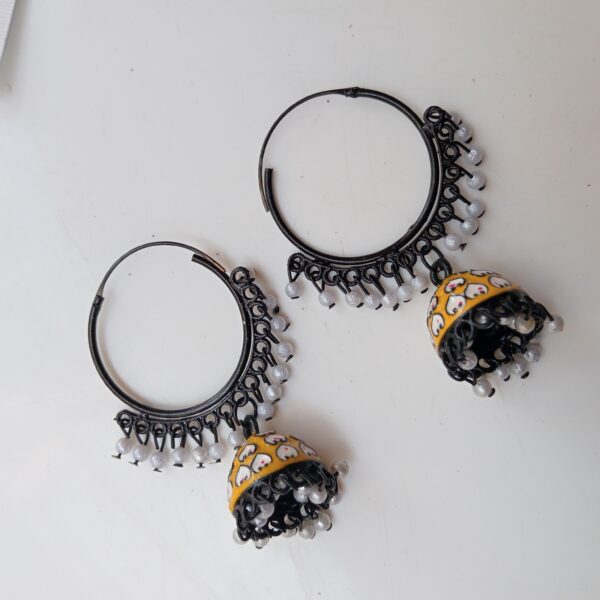 Party Wear Yellow Meenakari Jhumka Hoop Earrings