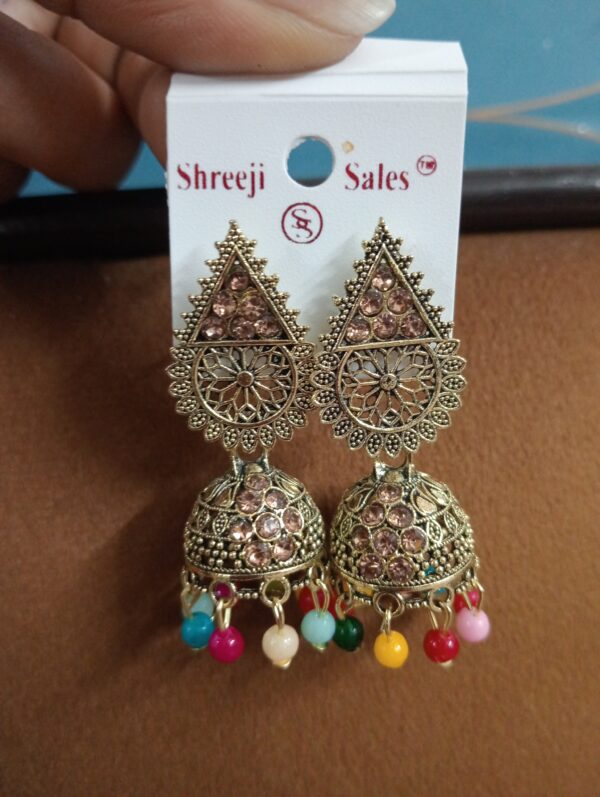 Designer Gold Finish Multicolor Jhumka Earrings