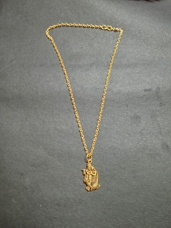 Lord Krishna Playing Flute with Radha Pendant Necklace