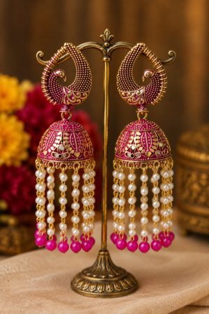 Pink Peacock Jhumka Earrings