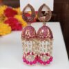 Pink Ethnic Pearl Tassel Jhumkas Pink ethnic jhumka earrings with pearl hanging chains