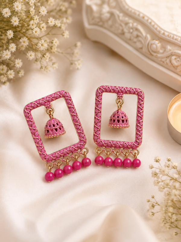 Stylish Pink Jhumka Earrings Pink Designer Jhumka Earrings Party Wear Artificial Jewellery