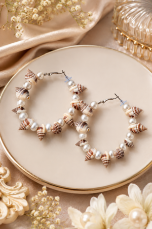 Premium Seashell Hoop Earrings for Women Seashell Hoop Earrings for Women with Pearl Style Beads
