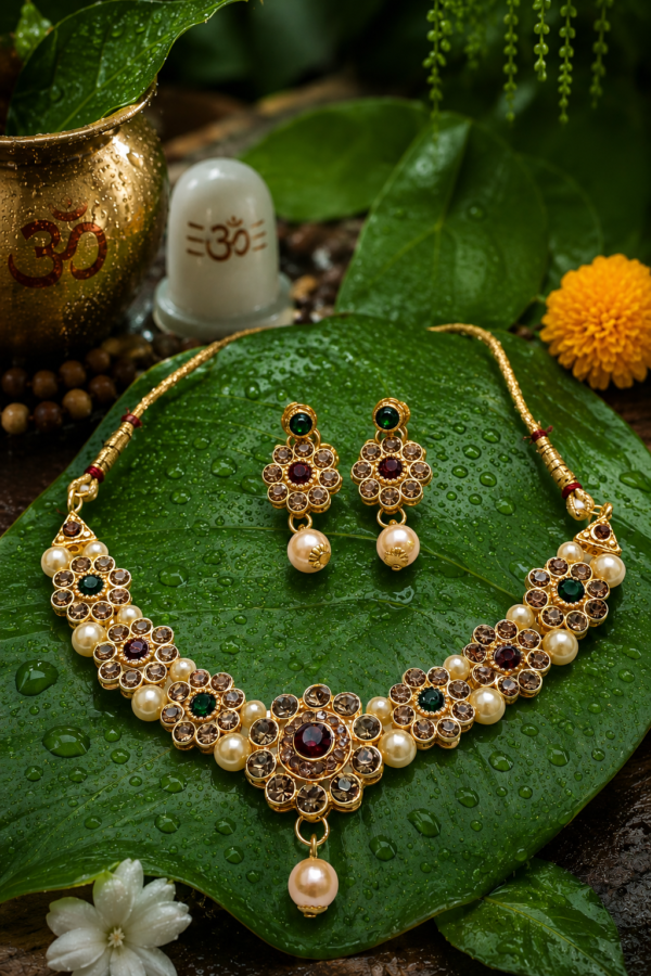 Traditional Floral Stone Necklace Set Wedding Jewellery