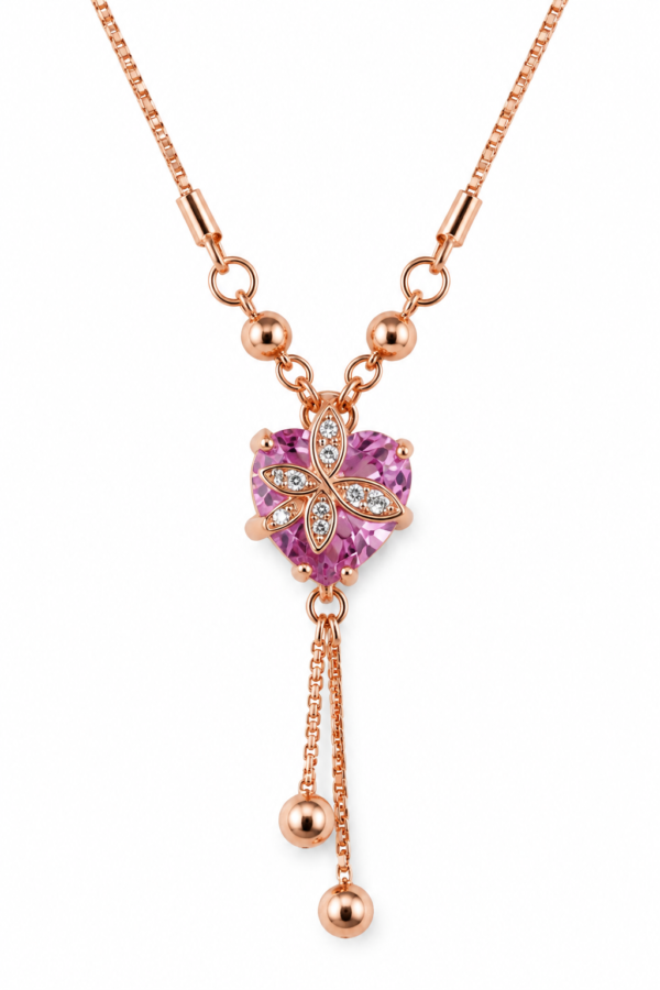 Designer Pink AD Pendant Necklace Pink AD Pendant Necklace Rose Gold Finish Jewellery