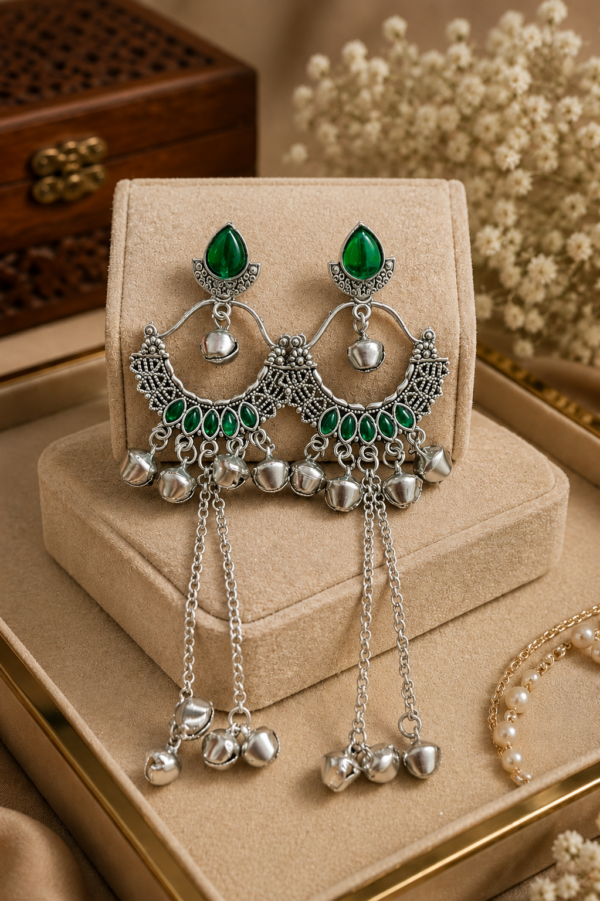 Traditional Green Kashmiri Earrings Designer Green Oxidised Kashmiri Earrings