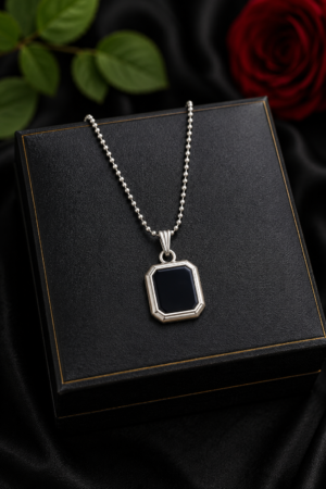 Elegant Black Stone Inspired Pendant Necklace Party Wear Silver Finish Pendant Necklace for Women