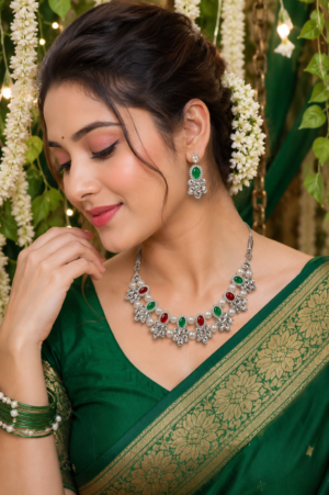 Sawan Special Green Pearl Necklace Set Front View Sawan Special Green Pearl Necklace Set with Matching Earrings