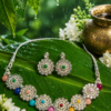 Women's Floral Party Wear Necklace Set with Colourful Stones
