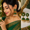 Hariyali Teej Traditional Green Earrings Hariyali Teej Green Pearl Jhumka Earrings for Women