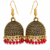 Antique Gold Jhumka Earrings with Red Beads – Premium Traditional Ethnic Earrings | SHINE GEHNA