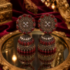 Traditional Dome Jhumka Earrings with Red Stone Design
