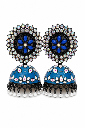 Premium Blue Oxidised Crystal Jhumka Earrings for Women Premium Blue Oxidised Crystal Jhumka Earrings for Women