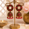 Designer Red Stone Traditional Jhumka Earrings