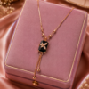 Rose Gold AD Pendant Necklace with Black Stone Design