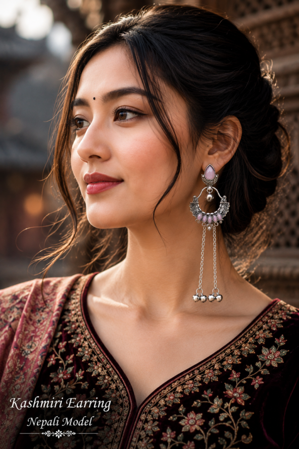 Designer Pink Oxidised Kashmiri Earrings