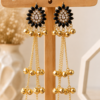 Black Floral Kashmiri Style Long Drop Earrings for Women