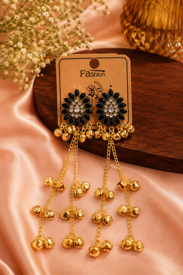 Black Kashmiri Style Earrings for Women with Long Chain Ghungroo