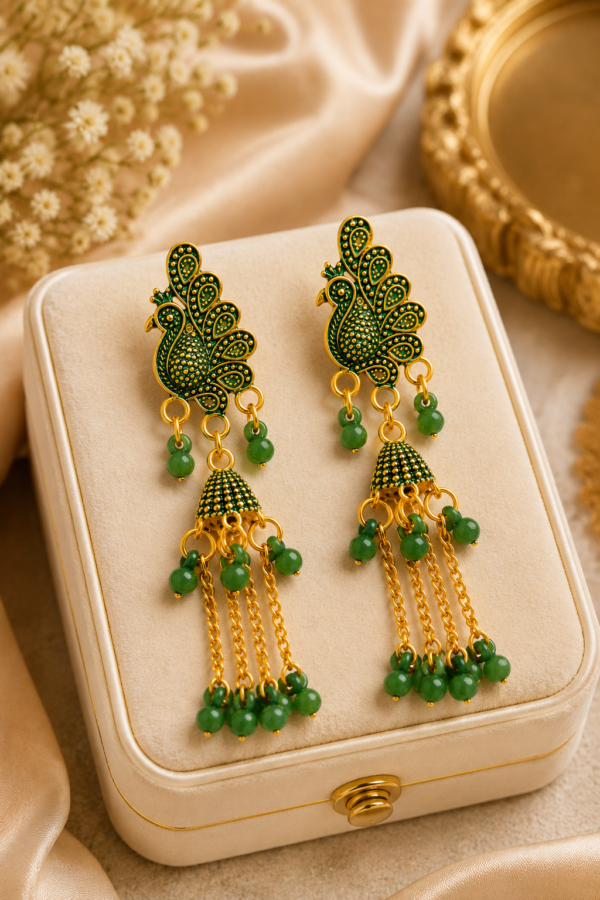 Traditional Peacock Jhumka Earrings Gold Finish Fashion Jewellery
