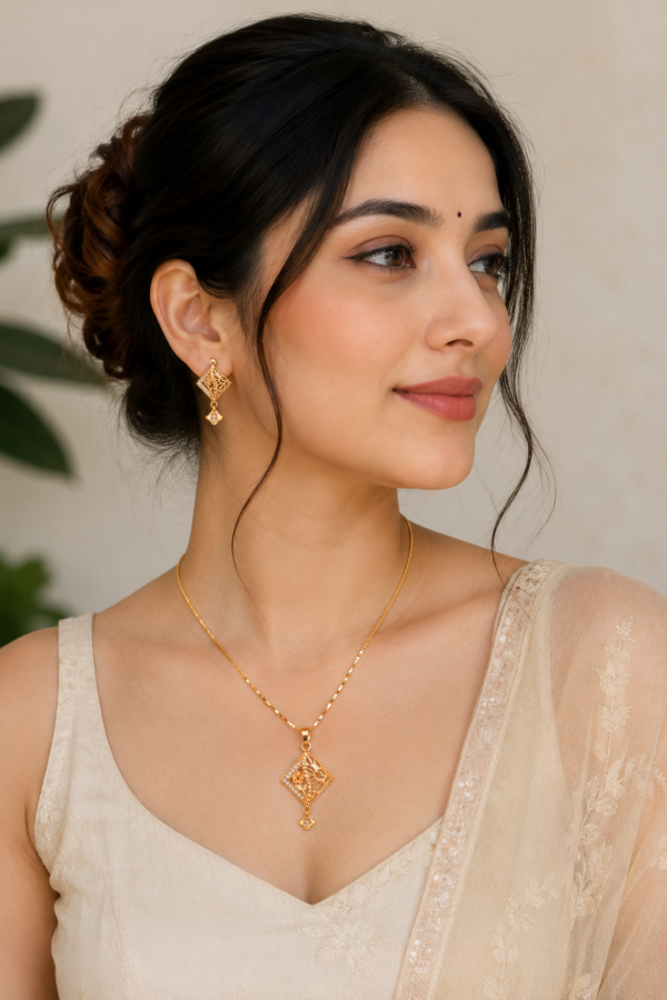 Gold Finish Party Wear Necklace Set with Earrings