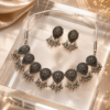 Silver Finish Oxidised Floral Necklace Set with Matching Earrings
