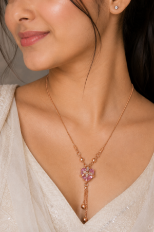Premium AD Heart Pendant Necklace for Women AD Heart Pendant Necklace for Women with Pink Designer Pendant