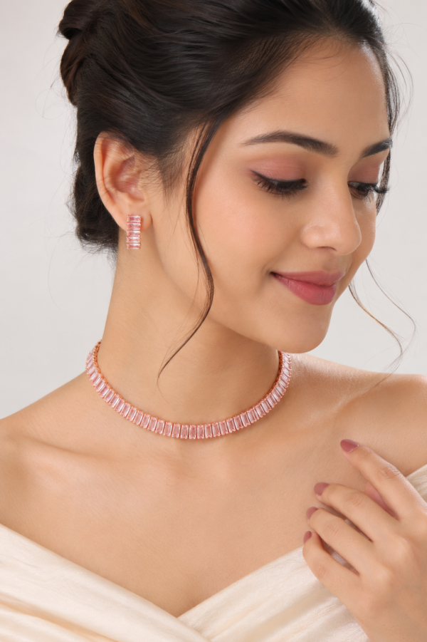 Premium Rose Gold Crystal Necklace Set Rose Gold Crystal Necklace Set with Matching Earrings for Women