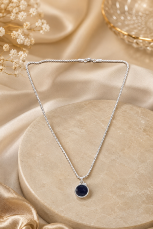 Silver Finish Pendant Necklace with Black Stone Locket for Women
