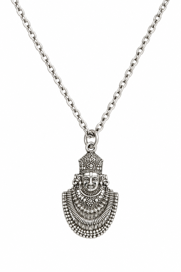 Shyam Baba Pendant Chain with Traditional Silver Finish