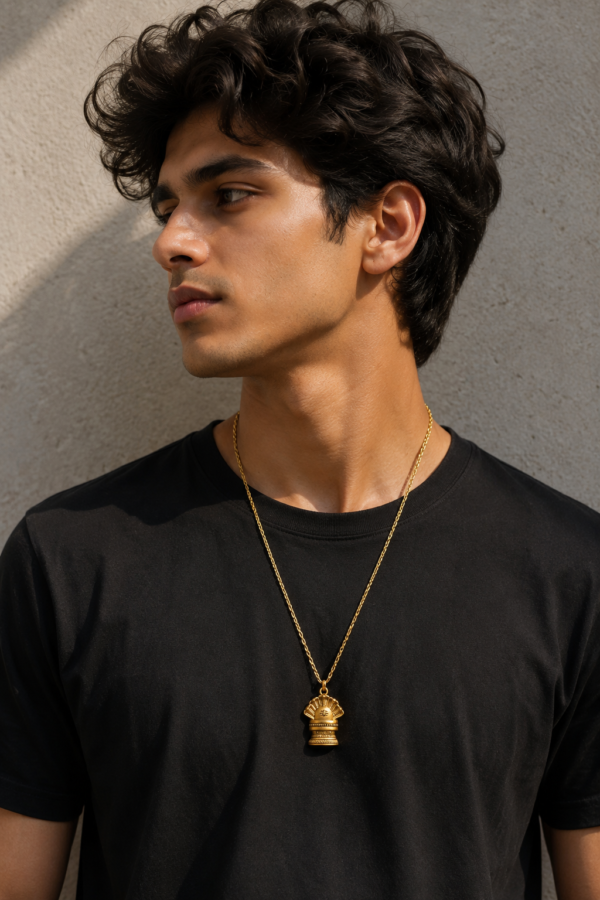 : Mahakal Pendant Necklace for Men Men's Mahakal Shivling Pendant Necklace Styled with Casual Outfit