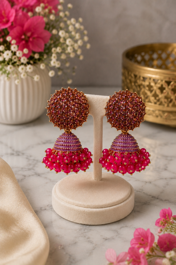 Stylish Pink Jhumka Earrings For Women Pink Stone Jhumka Earrings Traditional Jewellery