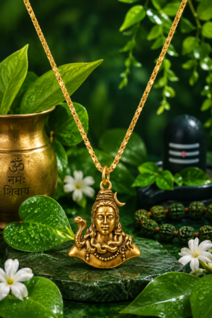 Mahadev Shiv Pendant Necklace with Gold Finish Chain