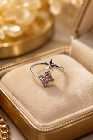 Star Adjustable Fashion Ring | SHINE GEHNA Star Adjustable Finger Ring for Women with Crystal Accent Design