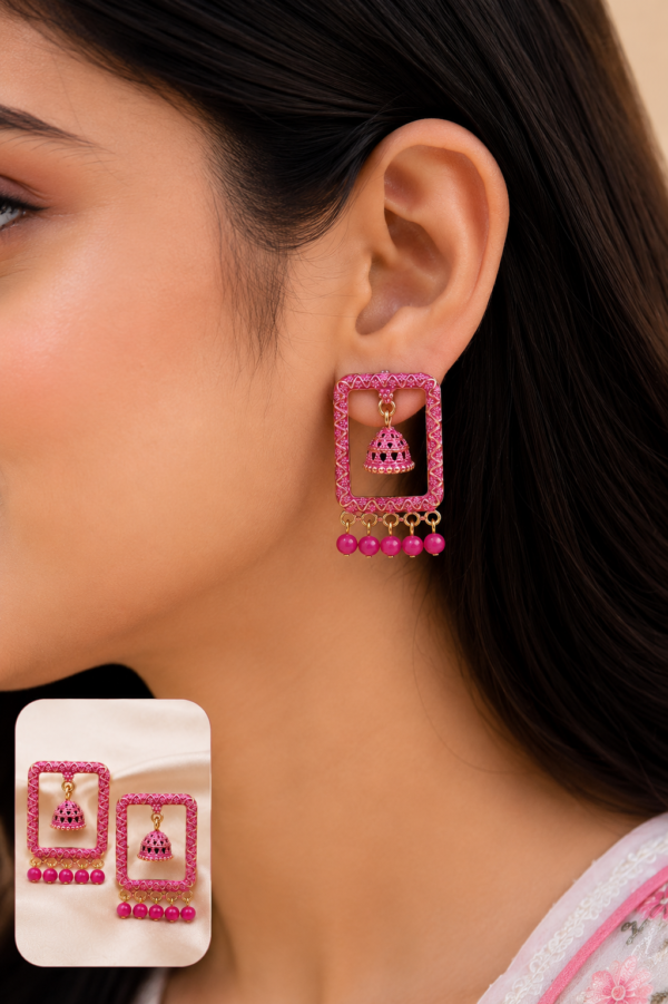 Designer Pink Frame Earrings Designer Pink Frame Jhumka Earrings for Women