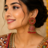 Party Wear Red Stone Jhumka Earrings