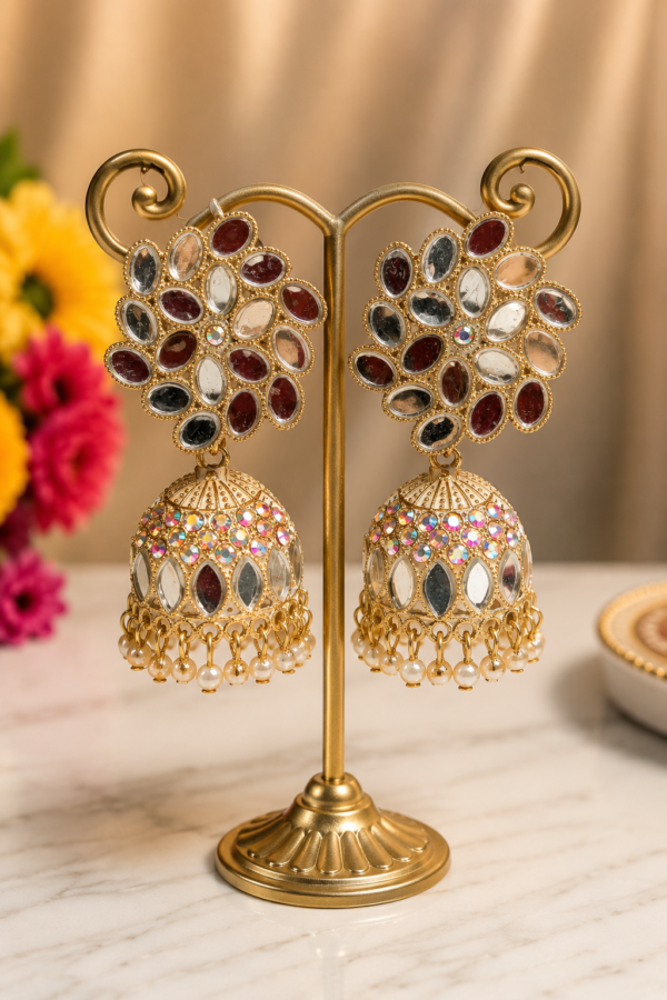 Mirror Work Jhumka Earrings Mirror Work Jhumka Earrings Premium Gold Pearl Traditional Earrings