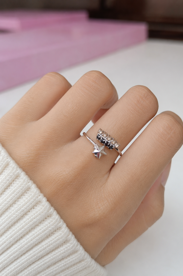 Silver Star Adjustable Ring | SHINE GEHNA Silver Star Adjustable Ring for Women with Crystal Stone Design