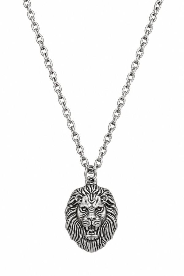 Premium Silver Lion Pendant Necklace Silver Lion Pendant Necklace Lion Face Locket Jewellery